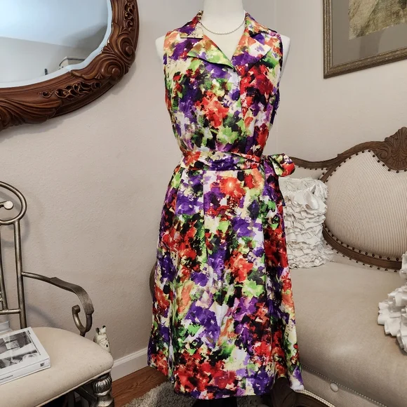 WardorbeA Multi Color Faux Wrap Dress With Belt - Picture 3 of 14